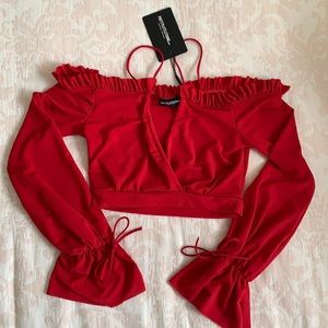 Red long sleeve crop top